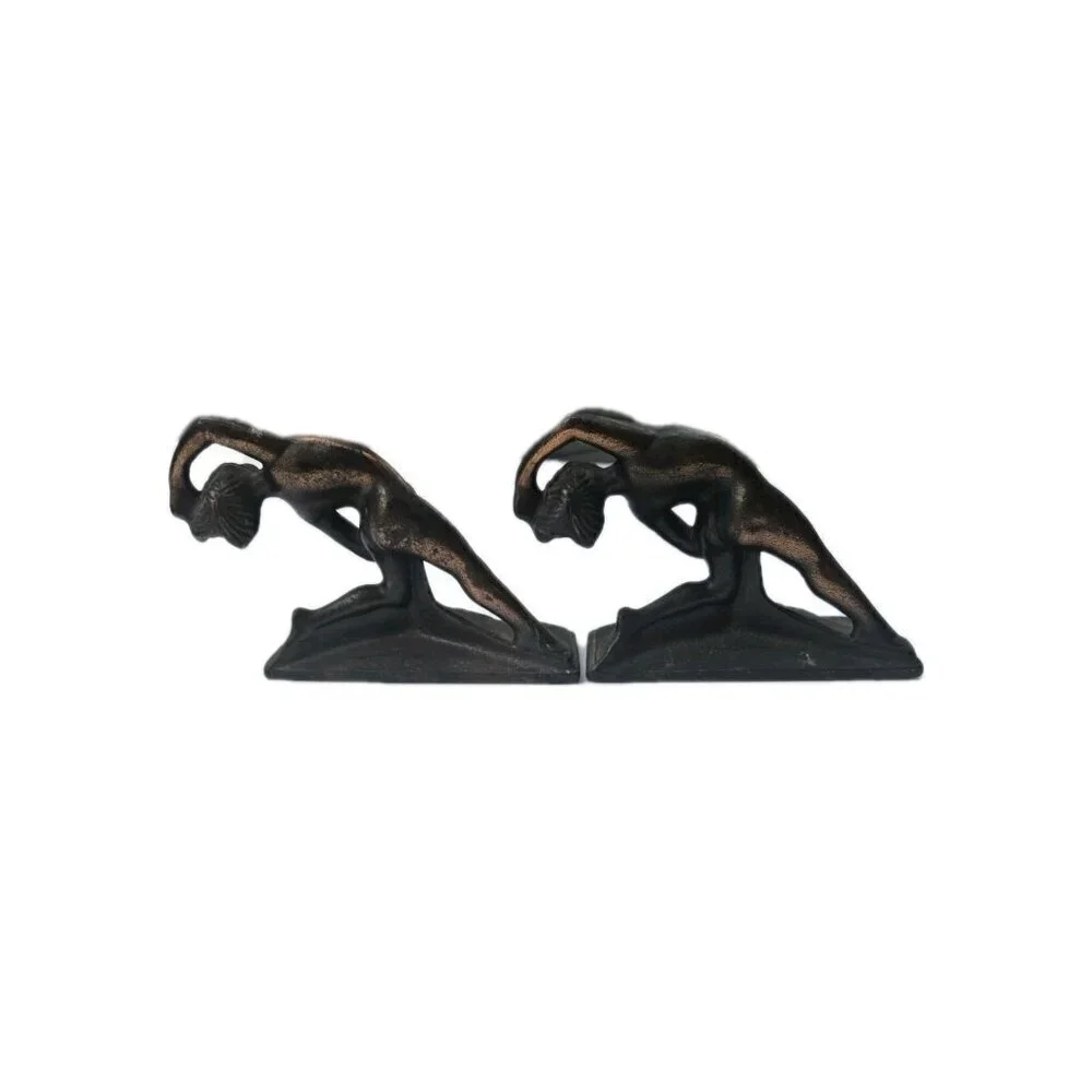 Antique 1930 Dancing Nude Female Cast Iron Book End Art Deco Art Nouveau Design